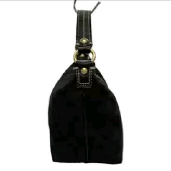 COACH Hamptons Signature 41047 Black White Jacquard Patent Leather Handbag Satch - Picture 6 of 7